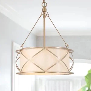 Uolfin Z7FVQVHD24183AB Gold Drum Chandelier, 3-Light Farmhouse Cage Chandelier - Picture 1 of 7