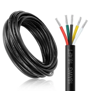 dekievale 18 gauge 5 conductor electrical wire, 16.4ft 18awg black pvc stranded - Picture 1 of 7