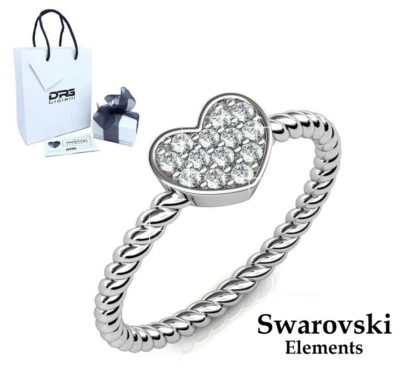 Anello Fidanzamento Cuore Argento 925 Swarovski E. Fedina Solitario Oro Bianco - Immagine 1 di 4