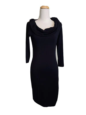 Michael Stars Dress Black Bodycon Hidden Wrap Cowl 3/4 Sleeve Spandex Classic XS - Image 1 of 4
