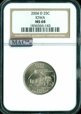 2004 D IOWA QUARTER NGC MS68 PQ 2ND FINEST REGISTRY MAC SPOTLESS * - Image 1 of 4
