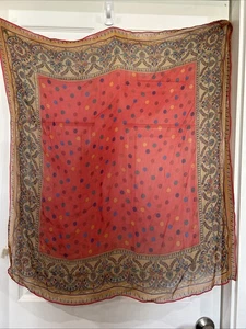 Vintage Perry Ellis Japan Seide Krepp Chiffon Schal Mosaik Tupfenmuster 34" Quadrat - Bild 1 von 10