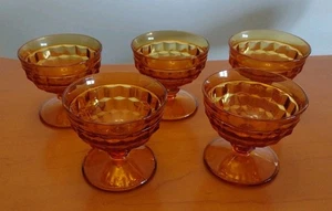 Vintage Indiana Whitehall Colony Cubist Amber Desert / Fruit Cup Set Of 5 - Picture 1 of 2