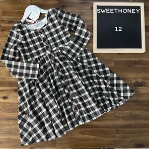 NWT SweetHoney Prim Knit Dress Black Plaid Classic Girl Long Sleeve Twirl Preppy - Picture 1 of 8
