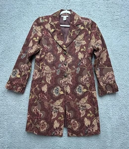 Cabi Jacobean Floral Trenchcoat Jacke Damen 14 braun Blumen Gobelin Brokat - Bild 1 von 13