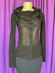 KNITTED & KNOTTED Appliqué Black Linen/Cotton Thin Knit Cardigan Sweater Size S - Picture 1 of 10