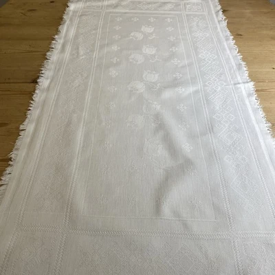 Vintage Damast Tisch Mittelstück/Läufer mit Tulpenmuster.  - Bild 1 von 4