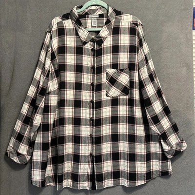 Catherines Plaid Shirt Button Up Tunic Top Plus Size 3X 26/28W Black Red - Image 1 of 4