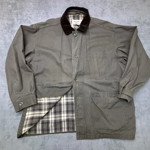 VTG Eddie Bauer Coat Mens Large Gray Brown Blanket Lined Chore Jacket - Picture 1 of 9