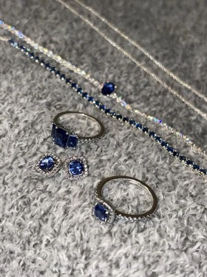 Authentic Pandora Blue CZ Jewelry Set – Necklace, Bracelets, Earrings, Ring NEW - Image 1 of 4