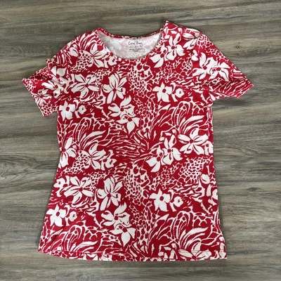 Camisa Hawaiana Relajada Algodón Vacaciones Calce Suelto Pequeña Coral Bay Floral Roja Foto 1 de 4