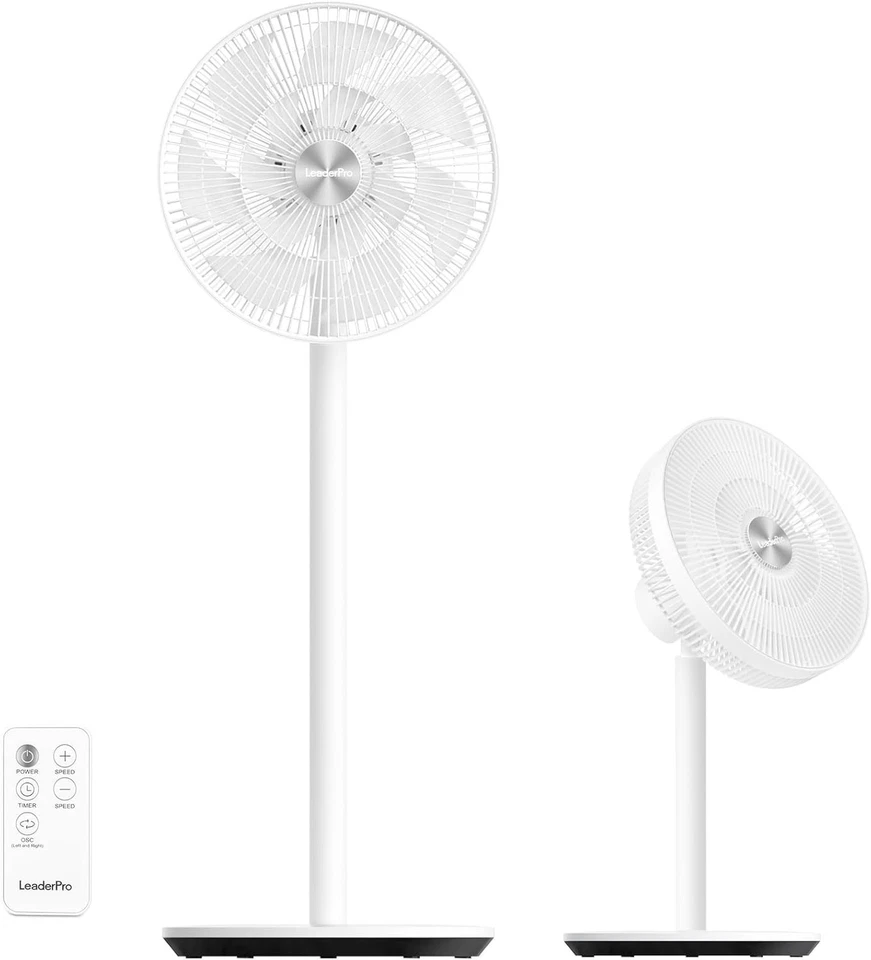 LeaderPro Standventilator 12,8 dB leise mit Fernbedienung, 8 Stufen, Timer, Weiß