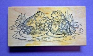 Art Impressions Rubber Stamp Wood Mt Old Frogs Toads Lily Pads Pond P-1525 VTG