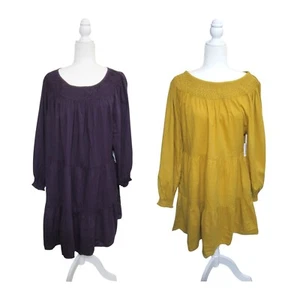 Old Navy Women's Long Sleeve Smocked Pullover Hem Tiered Dress with Pockets - Picture 1 of 14