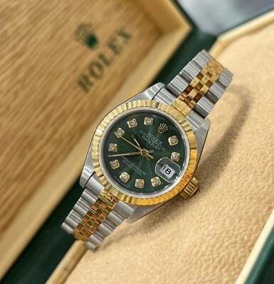 Ladies Steel & Gold Rolex Datejust 26mm 69173 Custom ‘Olive’ Green Diamond Dial - Image 1 of 4