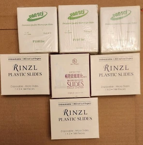 LOT of 7 new boxes of microscope slides glass and plastic Sail, Rinzl, PacSci - Picture 1 of 6