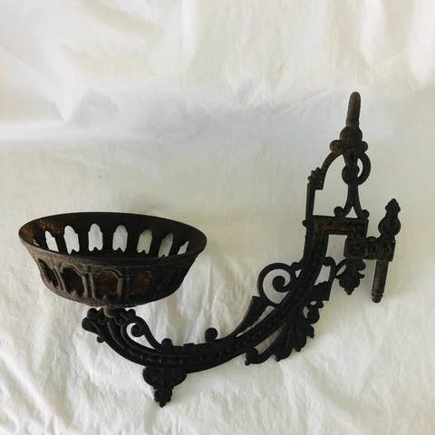 Vintage Victorian Gothic Look Cast Iron Swing Arm Oil Lamp Wall Sconce Cover
