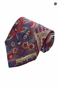 Corbata de cuello de accesorio de diseñador de seda geométrica floral roja y azul para hombre Christian Dior - Imagen 1 de 3