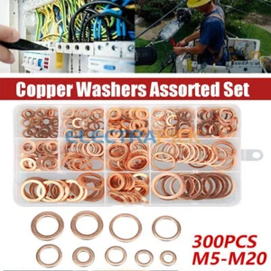 300Pcs Copper Flat Washers Assortment Kit, Metric Copper Sealing Washers M5-M20 - Picture 1 of 14