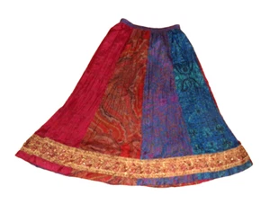 3 M L vintage CHICO'S purple red SILK patchwork MAXI embroidered festiva SKIRT - Picture 1 of 7