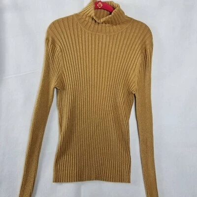 Apostrophe Womens Sweater Size Medium Gold Metallic Turtleneck Stretch Slim - Image 1 of 4
