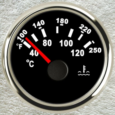 52MM Water Temp Gauge with Sender 100-250F 287.4-22.4 ohms for Auto Marine Black - Image 1 of 4