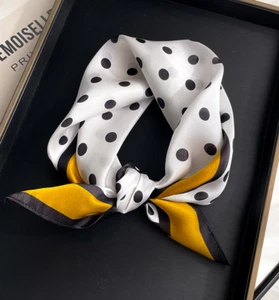 100% Silk Mulberry 20" Small Scarf For Women Neckerchief Wrap polka dot Print - Picture 1 of 4