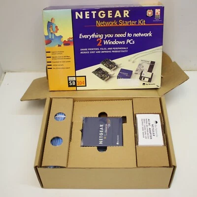 NETGEAR Network Starter Kit (SB104) 4 Port Hub, 2x Network Cards & Software NOS - Image 1 of 4