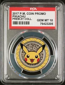 PSA 10 GEM MINT PIKACHU 2017 POKEMON XY PREMIUM COLLECTION METAL COIN LOW POP - Picture 1 of 3