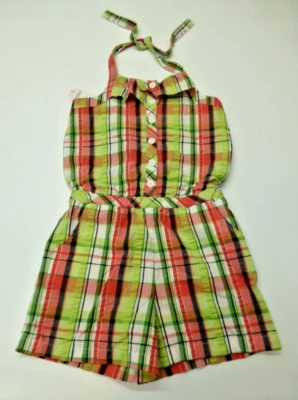 Gymboree Romper Girls Size 5 Green & Pink Plaid Woven Romper New - Image 1 of 3