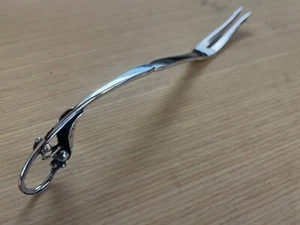 Georg Jensen Ornamental 21 Sterling Silver 2 Tine Barbed Cold Cuts Fork 7 1/2" - Picture 1 of 5