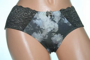 Green/Grey Bikini Panty with Sheer Shiny Flowered Hip Panels and Bow Size S - Bild 1 von 2