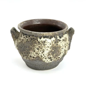 Vintage Keramik Übertopf Lava-Glasur Handarbeit braun-weiß 70er Jahre - Picture 1 of 10