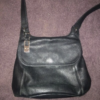 Cartera bandolera de cuero negro genuino Rolfs vintage con cierre de sobre Foto 1 de 4