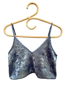 NEON HART Cropped Top Size XS Fits 6-8 Crushed Velvet Steel Blue Stretch - Picture 1 of 9