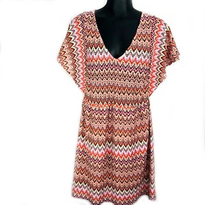 As U Wish Dress Womens M Chevron Short Sleeve Lined Mini Juniors Tunic Colorful - Picture 1 of 11