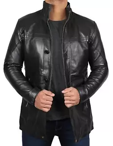 Leather Blazer Mens Coat Men Vintage Soft Lambskin Fit Slim Two Button Black 43 - Picture 1 of 5