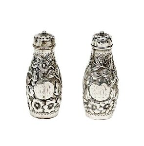 Pair American Dominick & Haff Sterling Silver Repousse Salt & Pepper Shakers