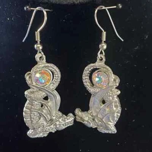 Crystal Dragon Pewter Earrings US Made *NEW* - Picture 1 of 4