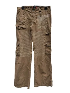 Miss Me Women's Small (30x32) Embroidered Straight Leg Cargo Pants Baggy Brown - Picture 1 of 4