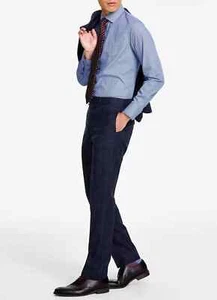 Tallia suit pants Men's Slim-Fit Wool linen blend Pants Navy Plaid 29W unhemmed - Picture 1 of 7