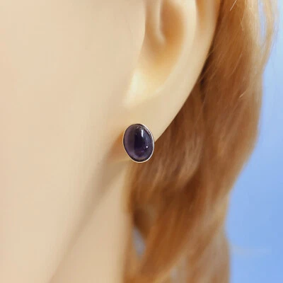 Blue Iolite Stud-Earrings, Sterling Silver, Water Sapphire Semi-Precious Natural - Image 1 of 4