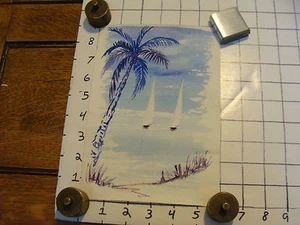 Vintage MARY ZUILL:  Bermuda Artist water color wtih sail boats, palm, water  - Picture 1 of 3
