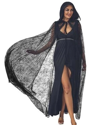 Lace Hooded Cloak Long Womens Halloween Costumes Cape Full Length Sheer Cospl... - Image 1 of 4