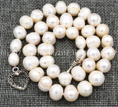 Collar de perlas Akoya de agua dulce natural de 11-12 mm broches de amor de plata tibetana de 18"" Foto 1 de 4