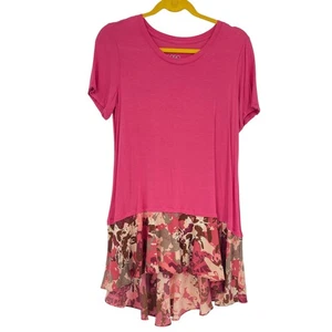 LOGO Rosa Launen Blumen Top Lagenlook Fee Rüschen Stretch Lori Goldstein M - Bild 1 von 11