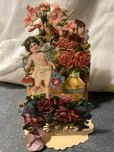 Antique 1920s Valentines Day Card Embossed Pop-up Diecut Germany 9” Cherub Bird - Picture 1 of 19