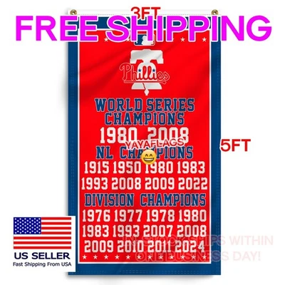Philadelphia Phillies 3x5 ft Flag Banner World Series Wall Decor FREE Shipping - Image 1 of 4