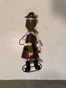 Tin Painted Bobblehead Thanksgiving Pilgrim Figure Vintage 14.5 In.!!! - Picture 1 of 2