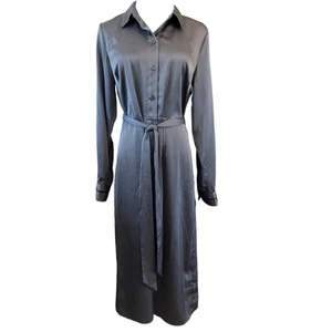 Halogen Elegant Gray Blue Satin Shirt Dress Women's Size Small NWT - Picture 1 of 8